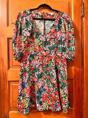 Topshop Vibrant Floral Puff Sleeve Mini Dress - Size 10